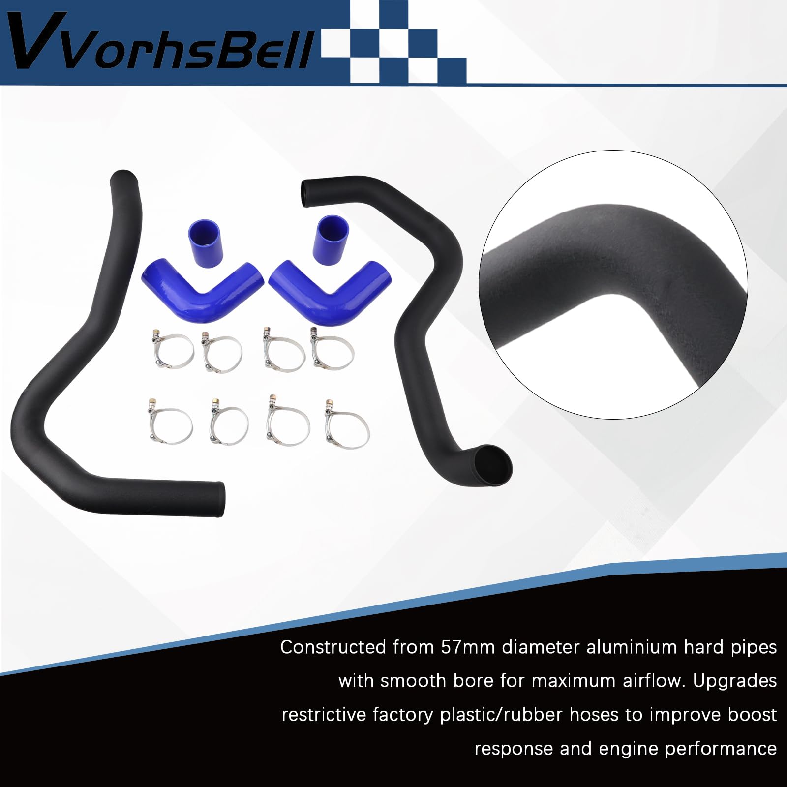 Kit tubi intercooler da 57 mm compatibile con Skoda Fabia MK1 6Y 1.9TDI VRS PD130 2002-2009 tubi rigidi in lega di montaggio anteriore tubi in silicone morsetti a T