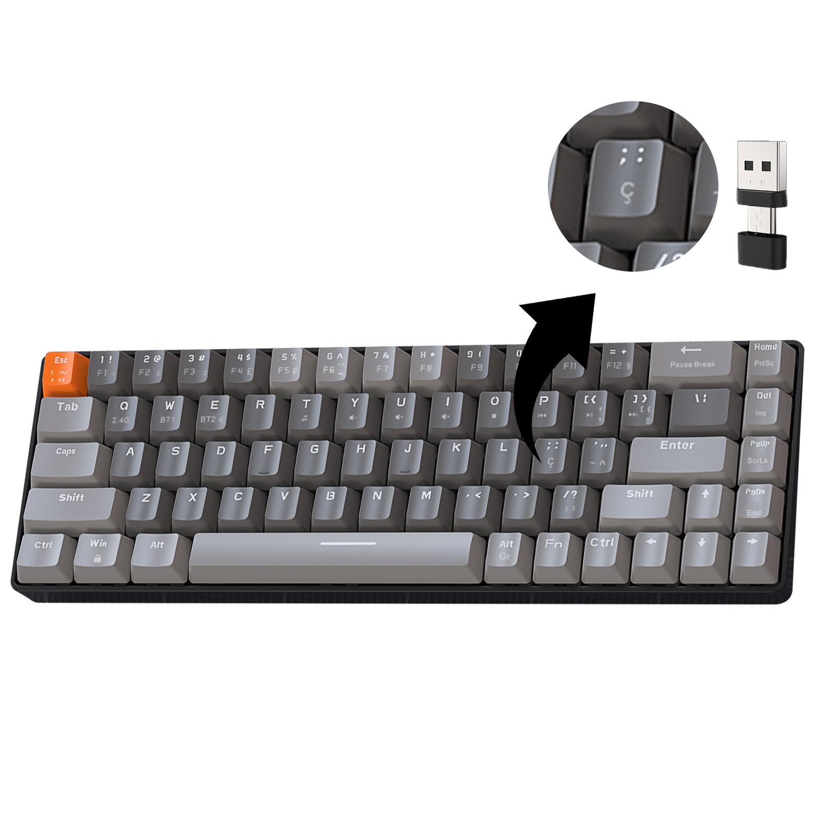 Sikai Tastiera senza fili portoghese, tastiera meccanica da gaming 60% interruttore rosso, Apex Pro Mini Dual Mode 2.4 Ghz/Bluetooth 5.0 Hot Swap Ricevitore 2 in 1 per PC/Mac/Tablet/QWERTY Portogallo