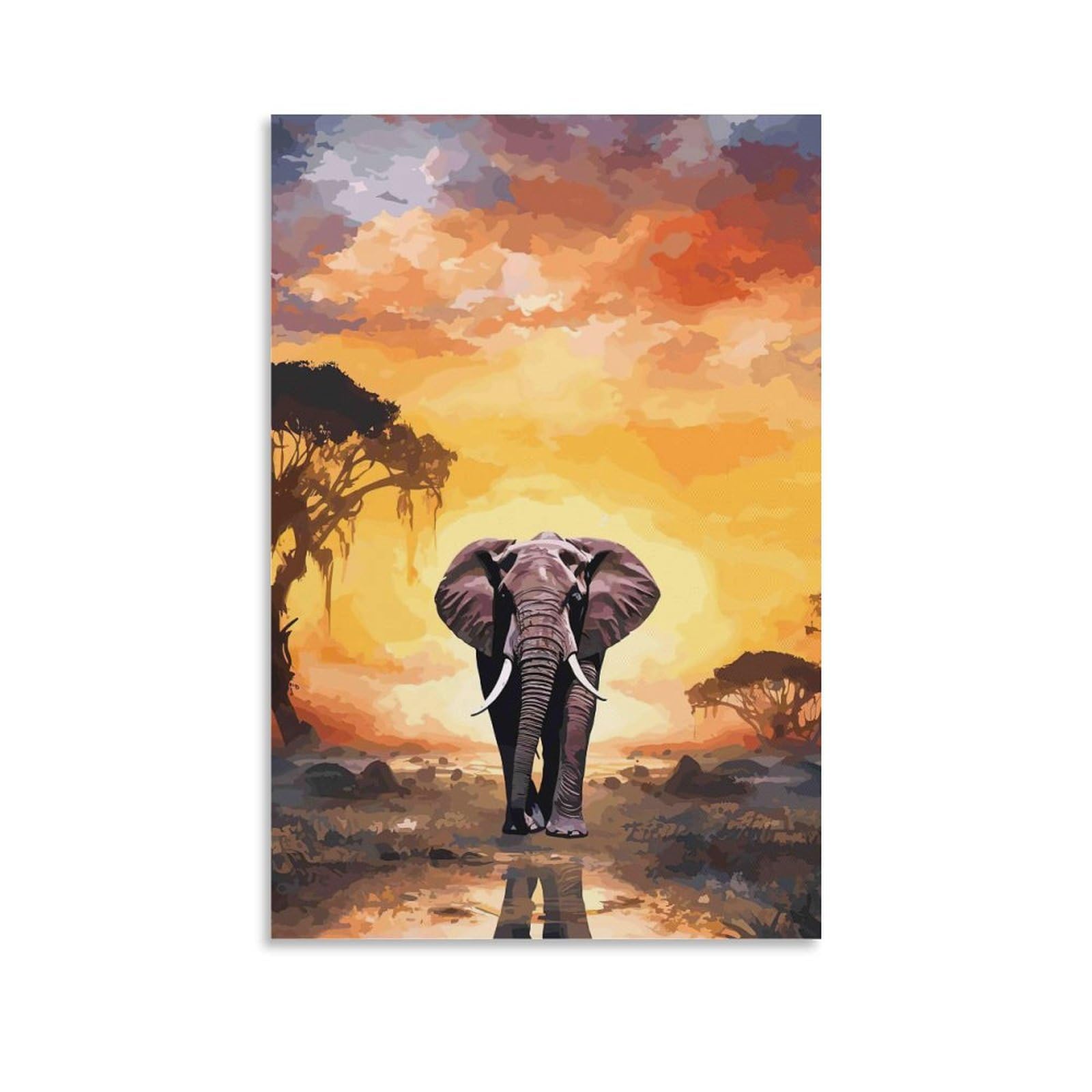 DHBANEIOK Elephant Sunset Landscape Wall Decor Poster Giclee Canvas Prints Modern Wall Art Picture Wall Hanging for Living Room Bedroom Home Decorations 20x30inch(50x75cm)