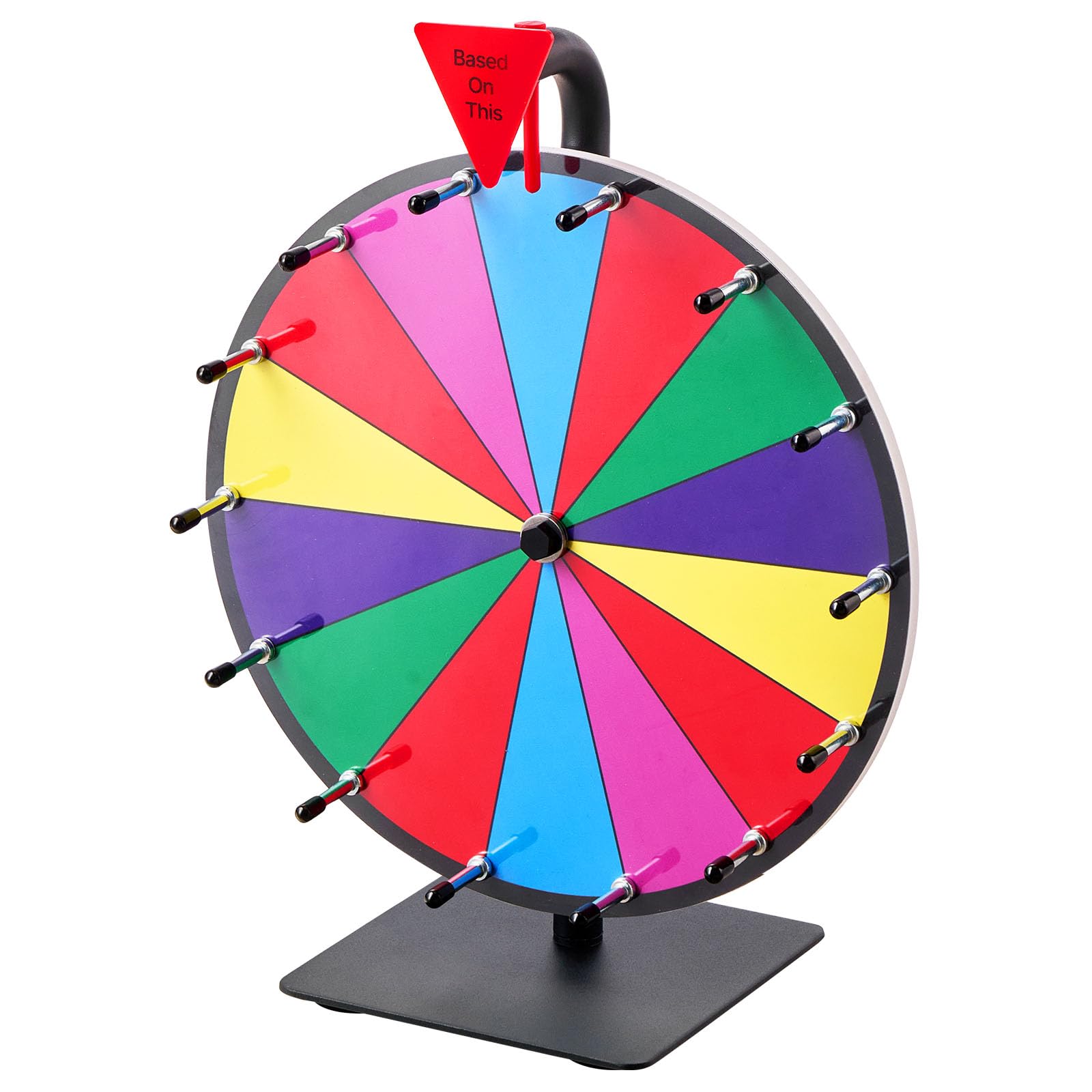 VEVOR Glücksrad Drehrad (305 mm) 14 Slots Glücksrad mit Ständer, Lotteriespiele Gewinn-Roulette mit Tafelschwamm & 2 Markern, 6 Farben, Spinning Prize Wheel ideal für Party Kneipe Messe