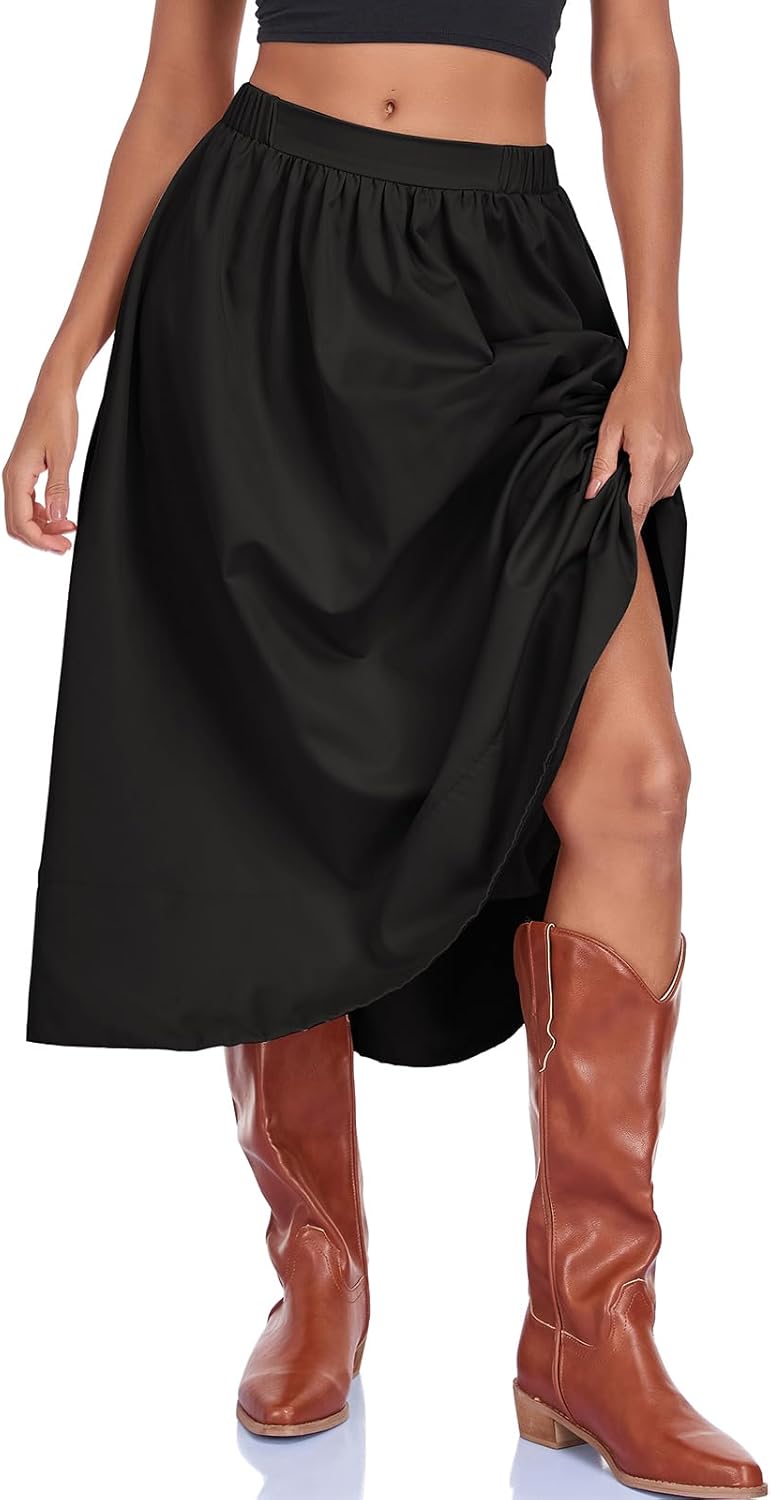 Women's Long Skirts Fall Flowy Elastic High Waist A-Line Pleated Boho Beach Maxi Skirt with Pockets - Image 5