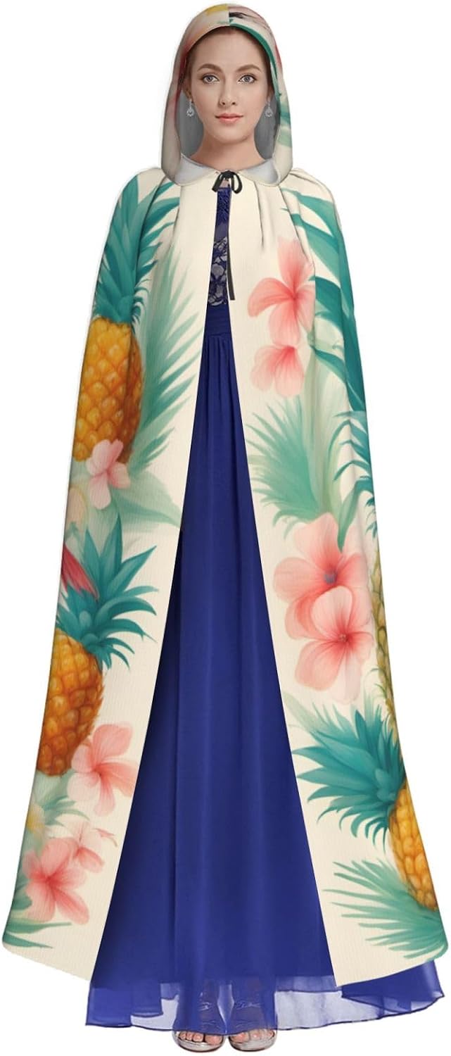 Flamingo and Pineapple 1 print Hooded Robe Halloween Cosplay Costume Robe Cloak Cape Wizard Raven Cosplay Costume