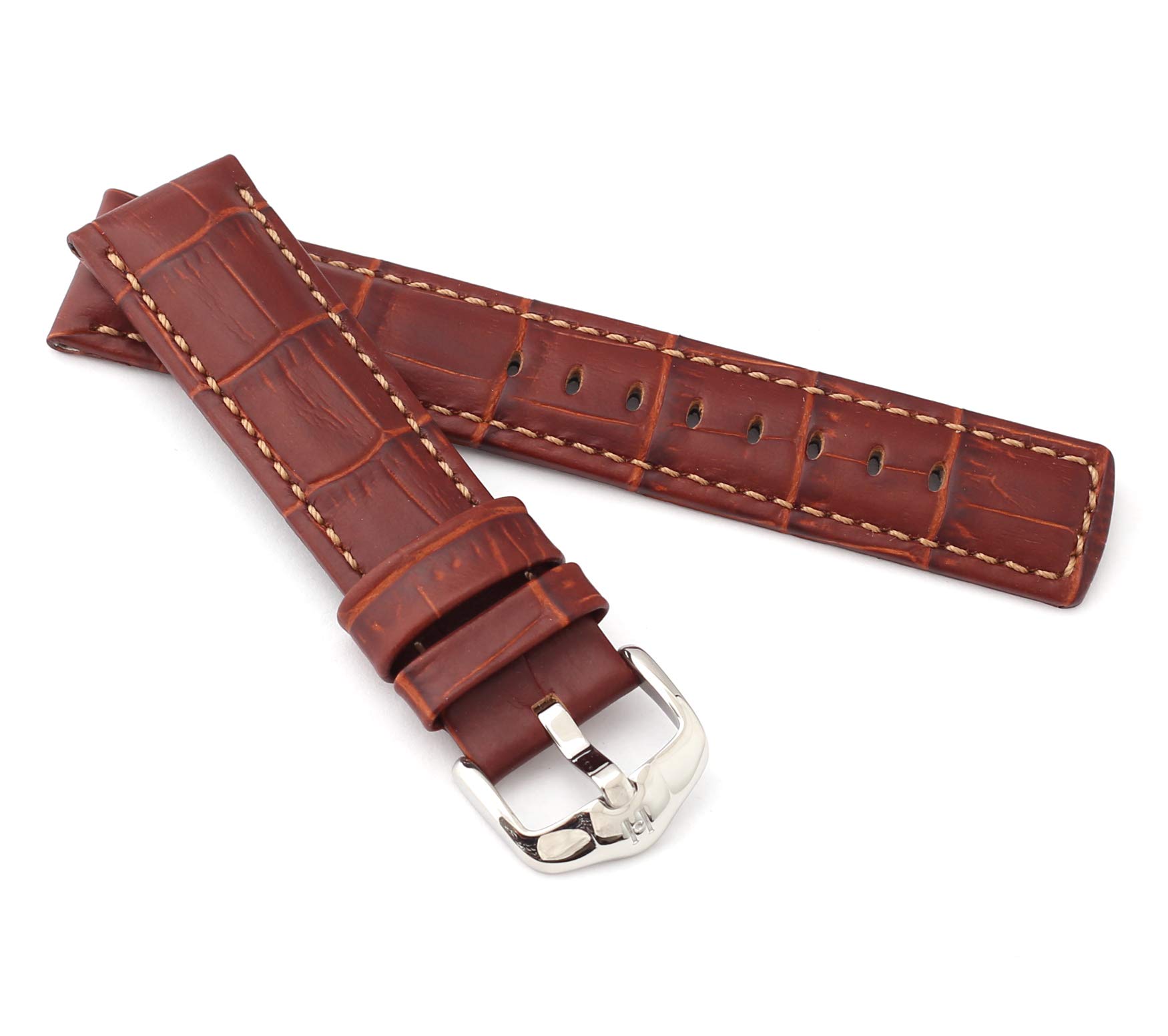 Uhrenarmband Lo-LC004 22mm beige Leder Alligator-Praegung abgenaeht von LAMATO