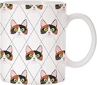 Vista 21 de Adorable taza de café de cerámica con diseño de raza de gato con diseño de rombos de 11 oz (Tuxedo)