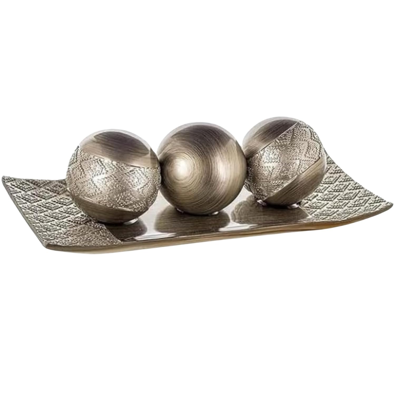 HomeRoots Tray and Orbs Balls | Centerpiece Table Decorations | Home Decor |Decorative Accents Balls for Living Room, Coffee, and Dining Table Decor |Set of 3 | Silver Decor