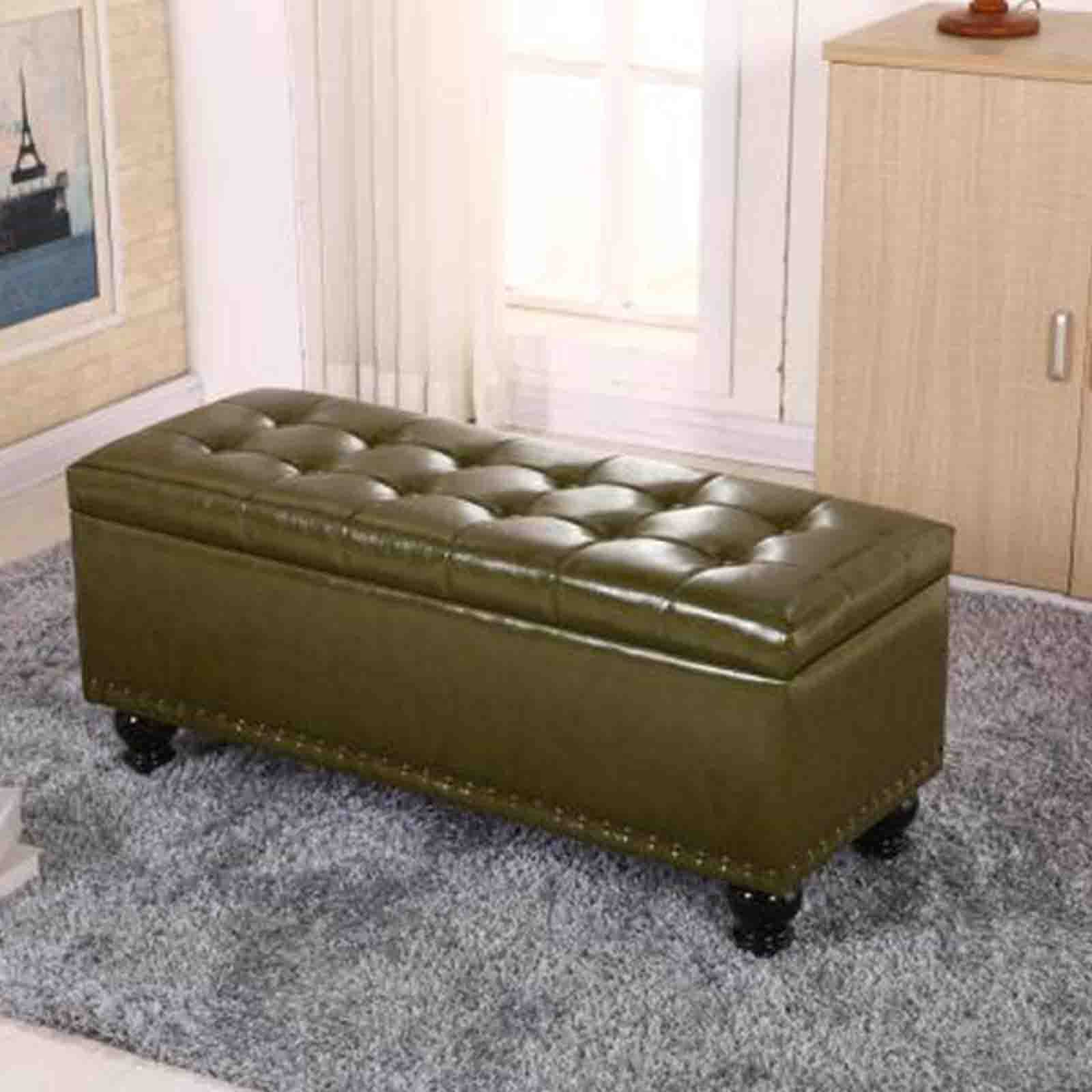 Tabouret de rangement rembourré avec support robuste à 4 pieds