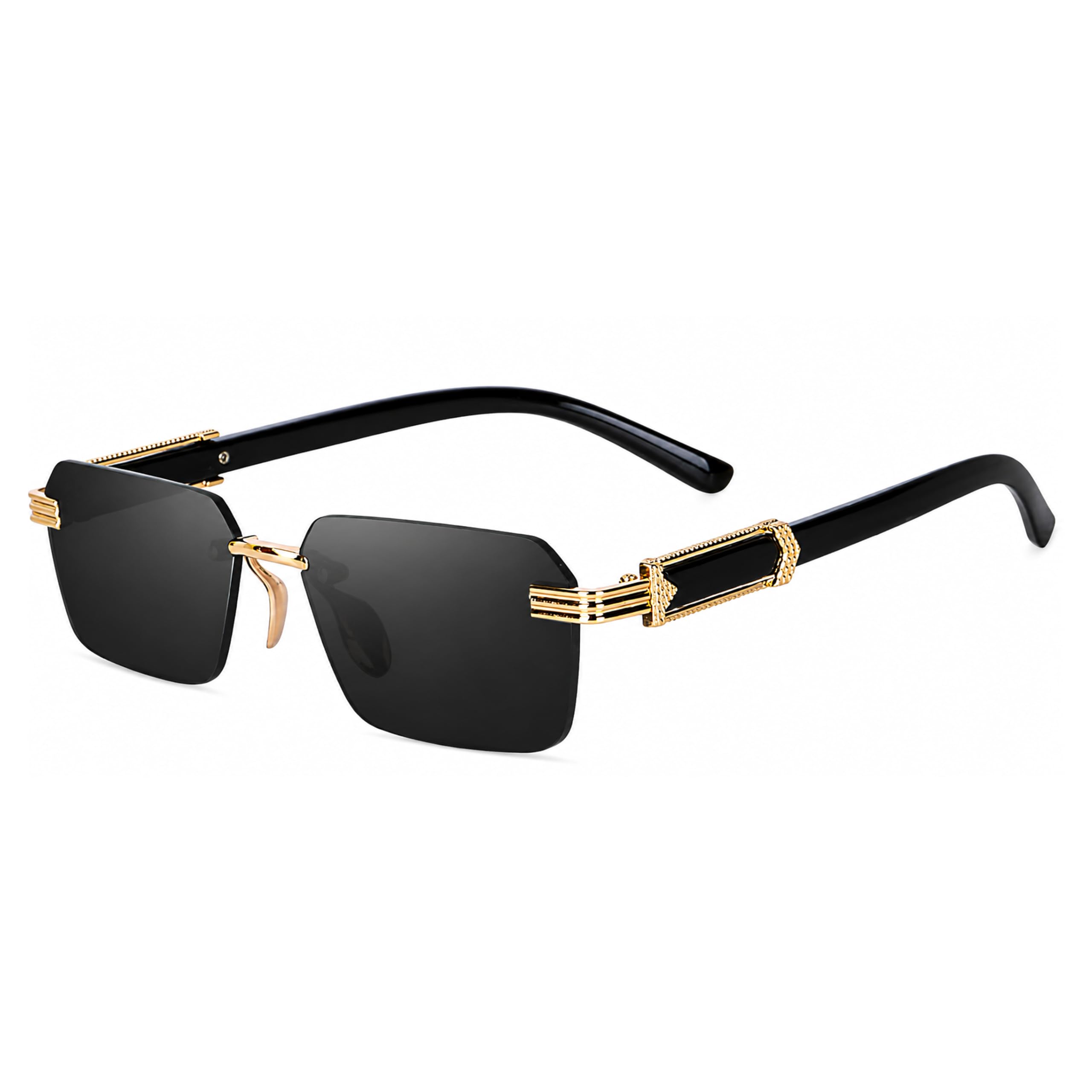 Rectangular Rimless Sunglasses for Men and Women (Black)-image-49
