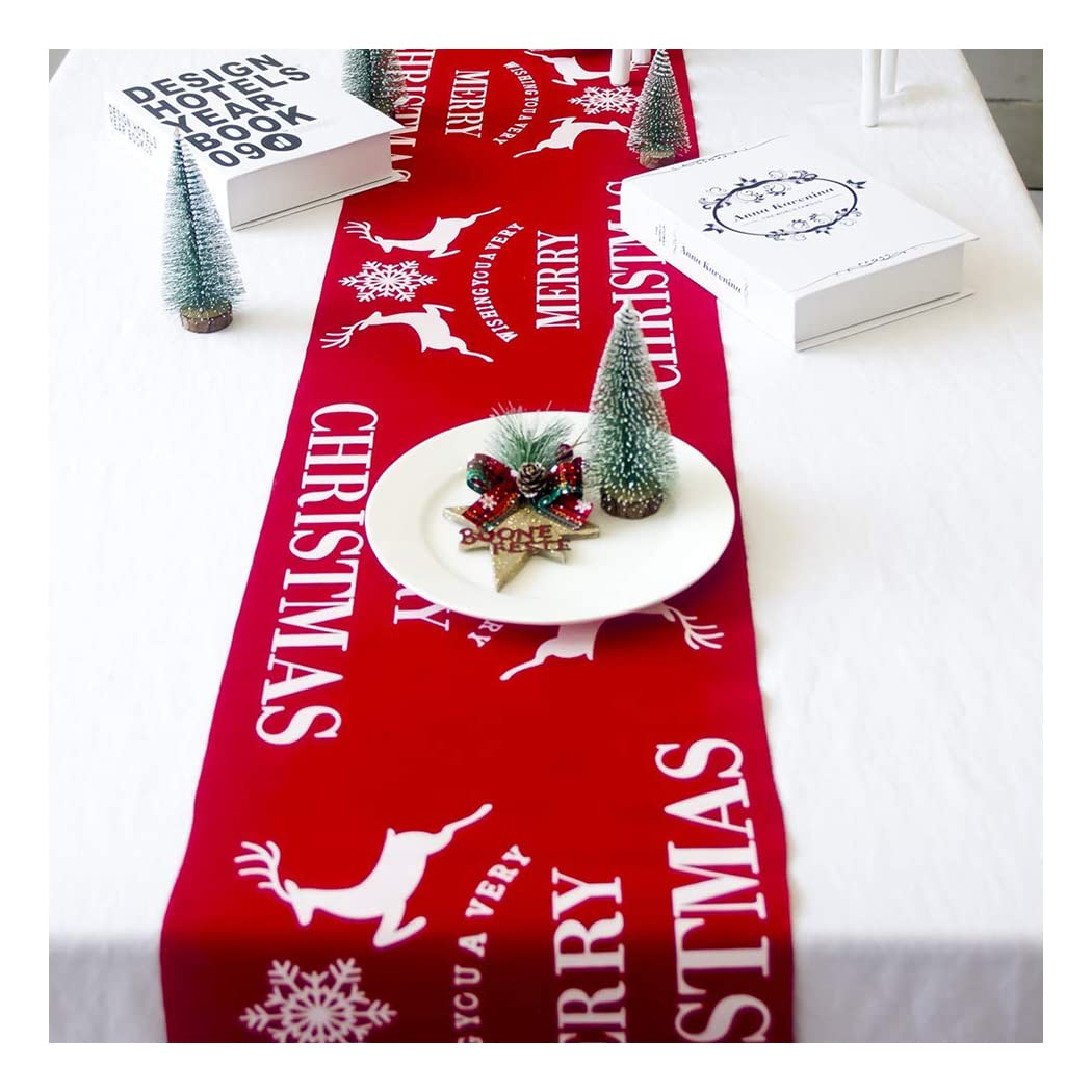 Coxeer Dacron Fashionable Elk Wreath Star Print Table Runner