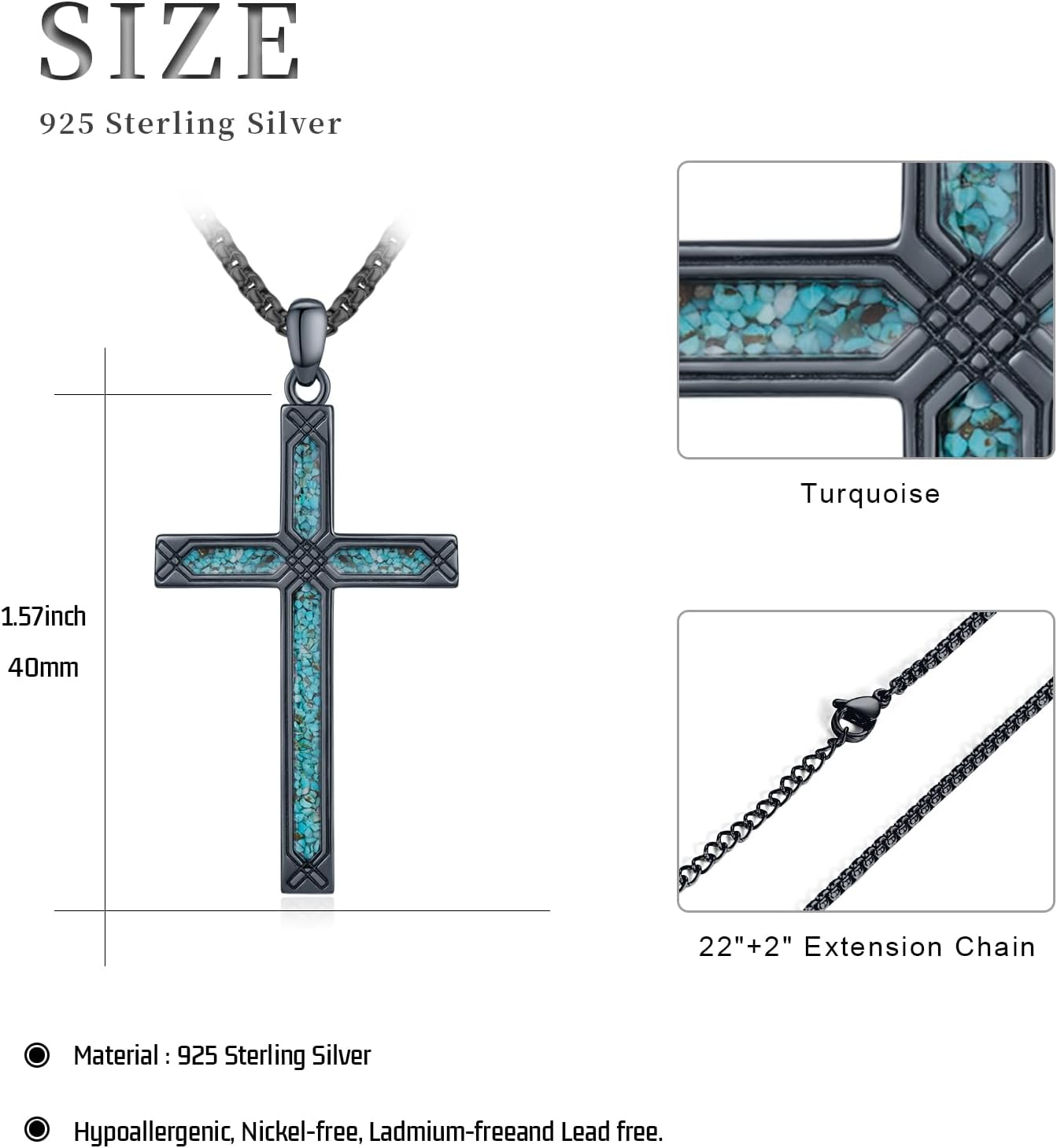 Black Cross Necklace for Men 925 Sterling Silver Cross Pendant Necklace Cross Jewelry Gifts for Men Women - Image 7