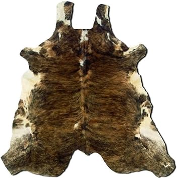 BOWERY HILL Farmhouse Leather Hand Crafted Cow Hide Rug in Medium Brindle Brown