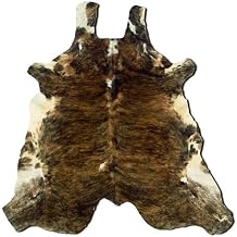 BOWERY HILL Farmhouse Leather Hand Crafted Cow Hide Rug in Medium Brindle Brown
