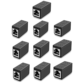 BLACK CROWN RJ45 Coupler Ethernet Extender Connector Inline Coupler Cat7 Cat6 Cat5e Ethernet Cable Adapter Female to Female for Laptop, Projector, Computer (Black) (Pack of 10)