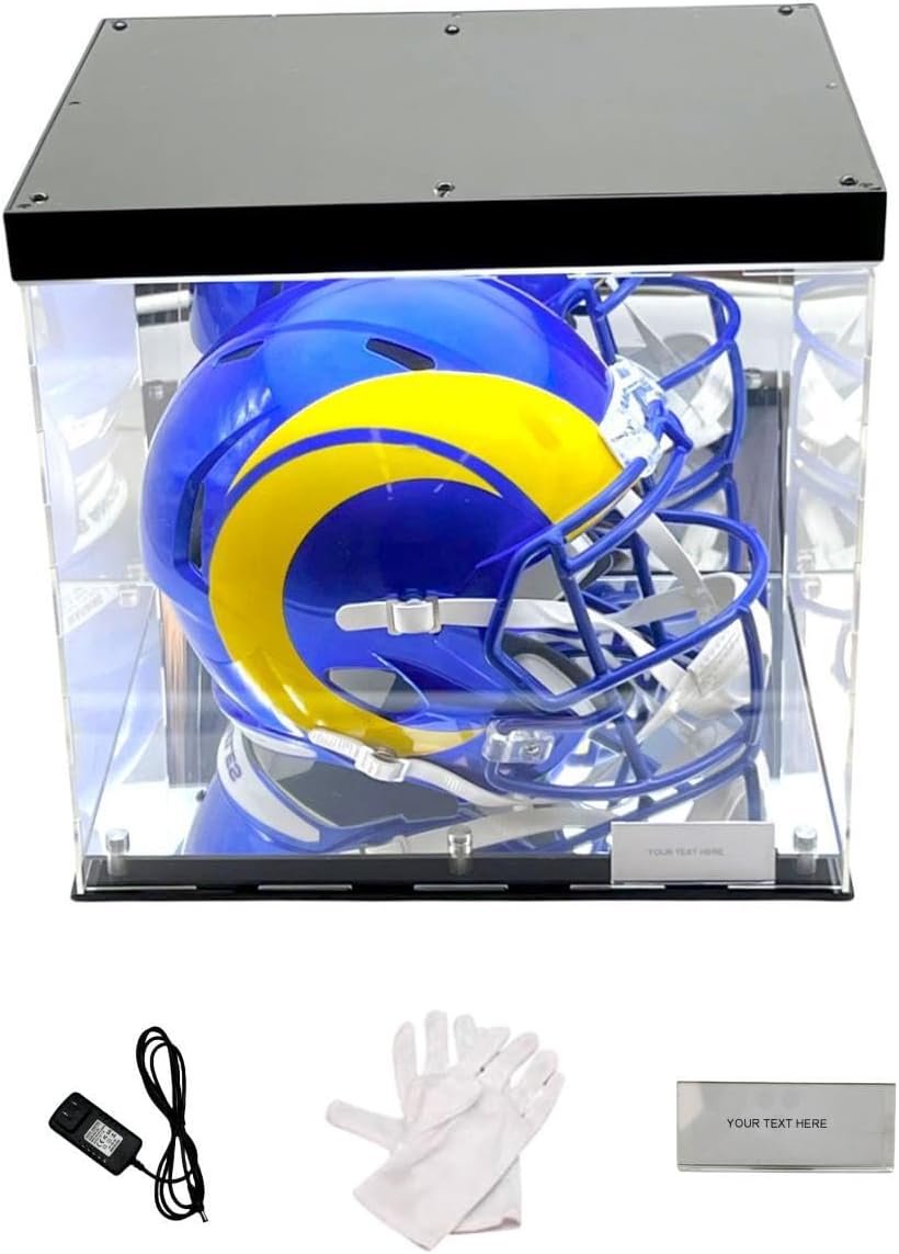 LED Lights Full Size Football Helmet Sneaker Mirror Memorabilia Storage Box Acrylic Display Case (LED Helmet Top)
