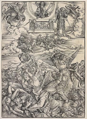 Peinture Albrecht Dürer les quatre anges 60x90cm pour habiller un grand mur blanc de salon vide