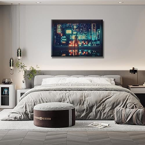 Miniatura 3 de 1 panel Retro Future Cyberpunk City Street - Lienzo decorativo para pared, impresión en lienzo Cyberpunk City Neon Streetview Night Modern Home
