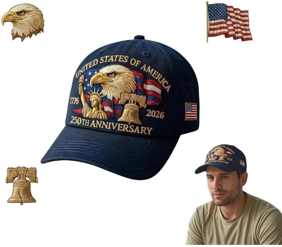 USA 250th Anniversary Embroidered Hat, Adjustable Washed Hat,for Men Women Gifts Dark Blue