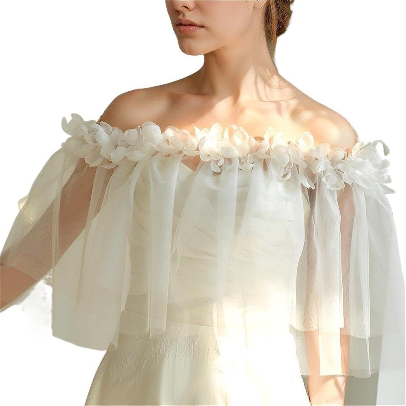 Scialle Donna Elegante Mantelle da sposa con perline di fiori tulle