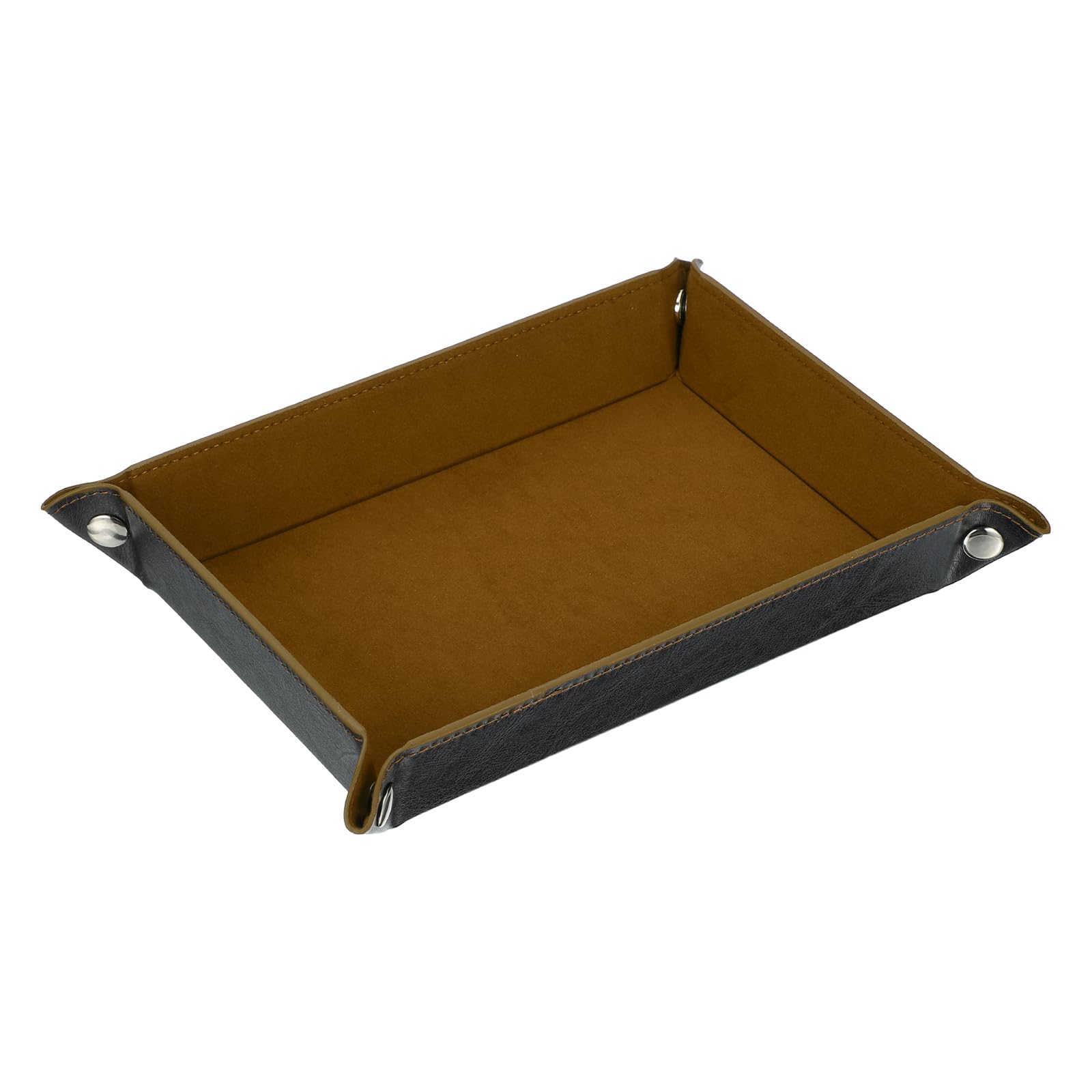 sourcing map PU Leather Valet Tray Catch All Bowl Rectangle Jewelry Tray for Key, Wallet, Watch, Coin (Brown)