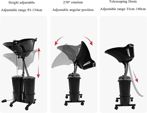 Miniatura 3 de Unidad de champú de plástico portátil con bomba eléctrica, champú para salón de belleza, cuenca profunda con 2 mangueras de cubo y drenaje,