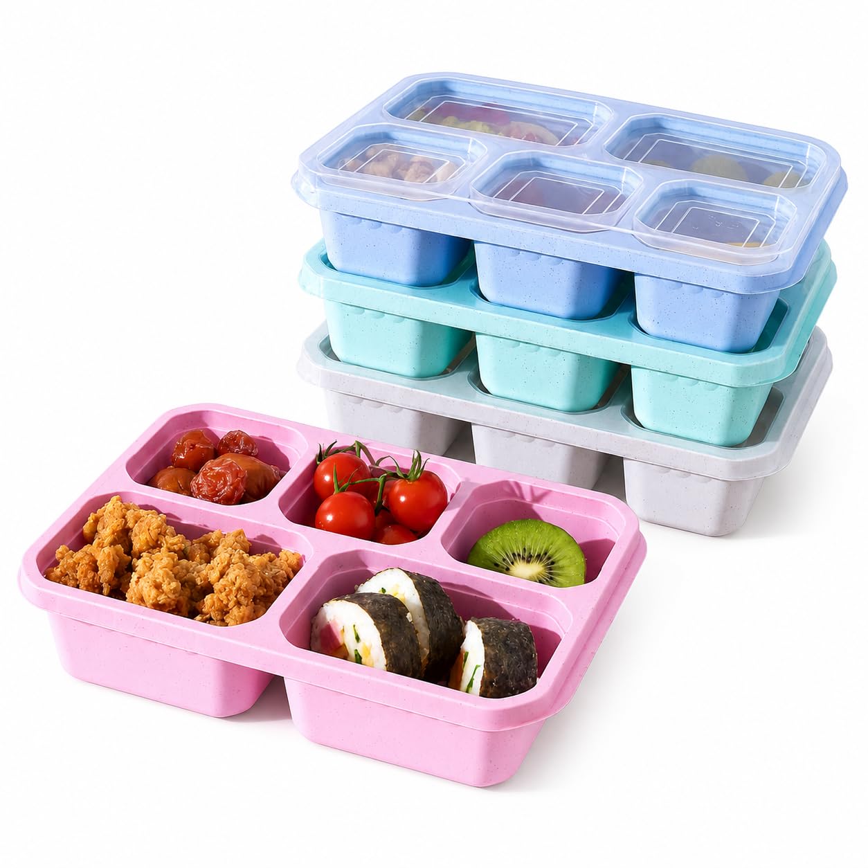 Sricam 4-Pack Leakproof Bento Lunch Box | 5-Compartment Reusable Snackle Box with Clear Lids, Perfect for Kids & Adults, Ideal for School, Work, Travel & Daily Snacks