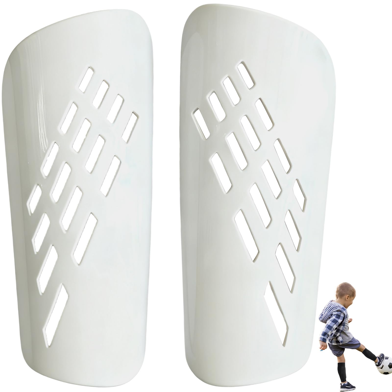 Football Shin Pads,Breathable Lightweight Soccer Shin Guards with Robust PP Shell & Thickened EVA Lining for Kids &Teens& Adults,Protective Gears with Sleeves for Boys Girls Athletes Large (White)