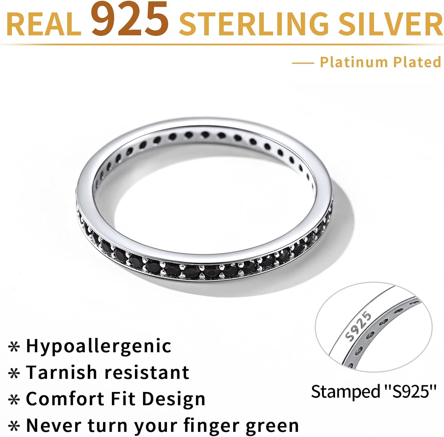 ChicSilver Personalized 2MM 925 Sterling Silver CZ Cubic Zirconia Stackable Ring Eternity Wedding Engagement Band for Women Size 4-12, Silver/Rose Gold Plated - Image 5