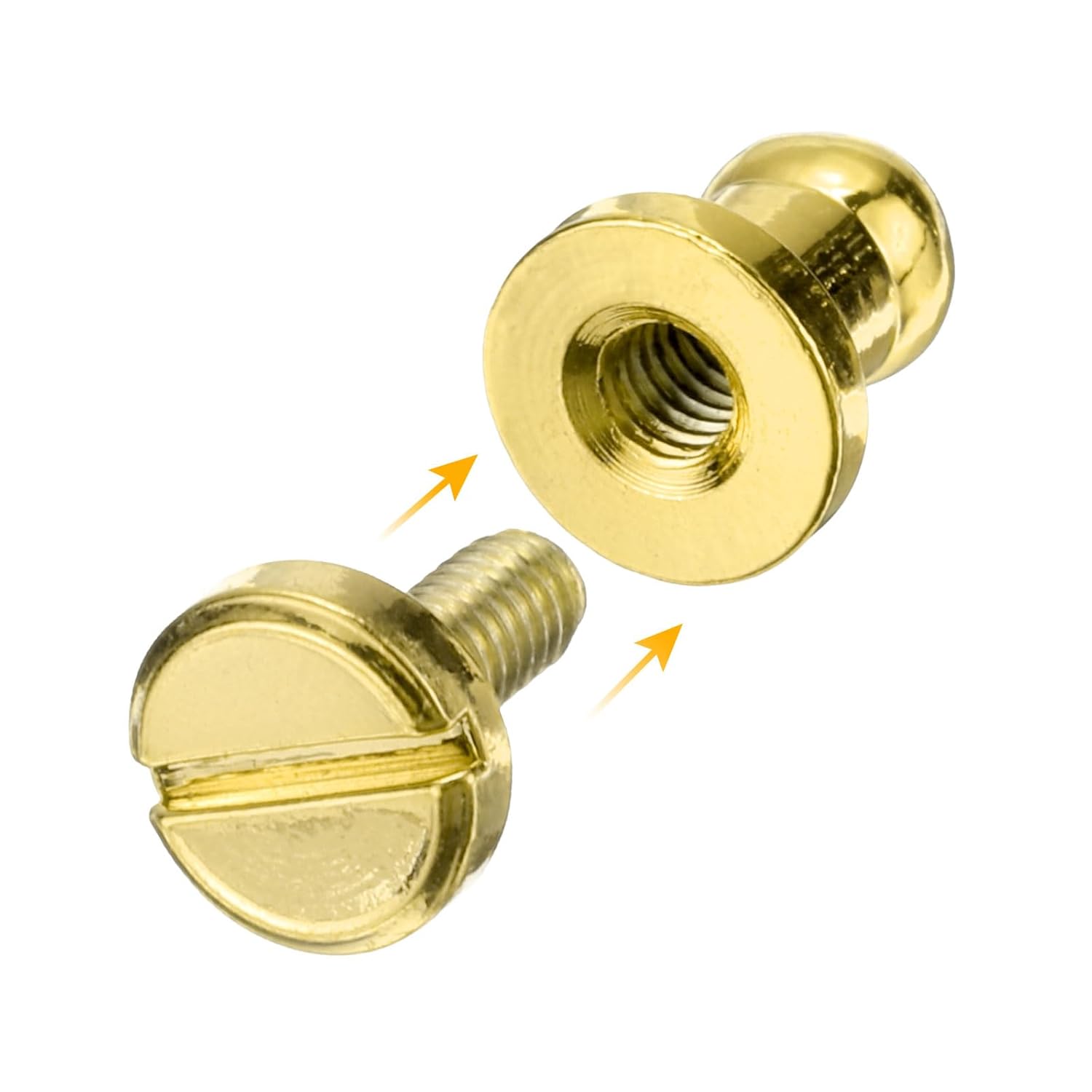 5 Set 4mm Solid Brass Round Head Stud Screw Rivets Post Fastener for DIY Leather Craft Belt Wallet Handbag Decoration Repairs, Gold Tone