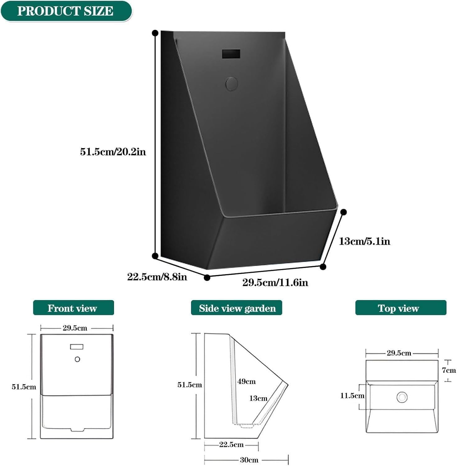 Wall Mounted Sensor Urinal,304 Stainless Steel Urinals,Induction Flush Urinal,Family Bathroom Toilet,Urinals For Men Bathroom,Automatic Sensor Urinal Toilet(Black)