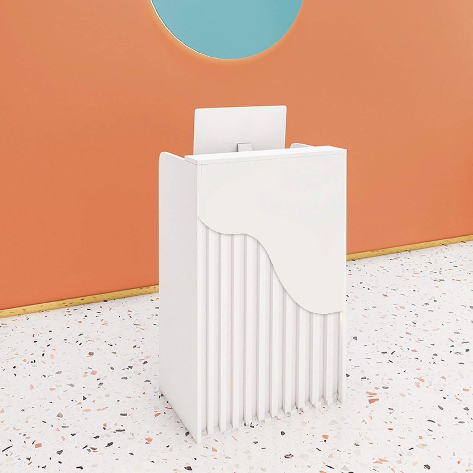 Escritorio de recepción en forma de L, mesa de cajero de madera para mercado y tienda de conveniencia, moderno escritorio frontal en color blanco, perfecto para hoteles y oficinas (80 x 40 cm)