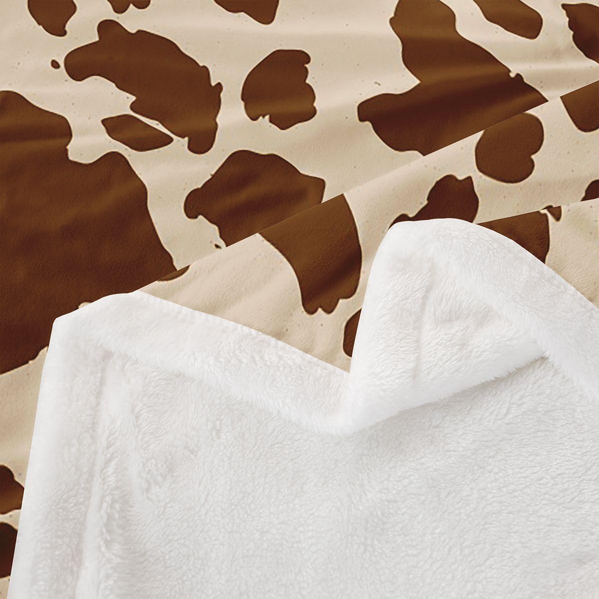 Feelyou Cow Print Fleece Throw Blanket Brown Yellow Sherpa Blanket for Kids Women Men Plush Fuzzy Cartoon Milk Cow Queen 90"x90" Animal for Bed Couch Chair Living Room Farmhouse Bedroom Decor image 2