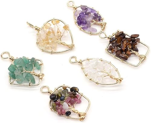 Dije de piedra preciosa del árbol de la vida, colgante de piedra de cuarzo de cristal, alambre de cobre, dije de piedras preciosas curativas de