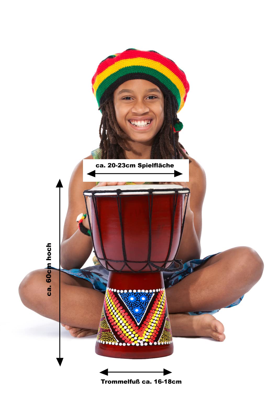 60cm Bęben Djembe Bongo Drewniany Bęben Darbuka Dobry Dźwięk Kolorowo pomalowany