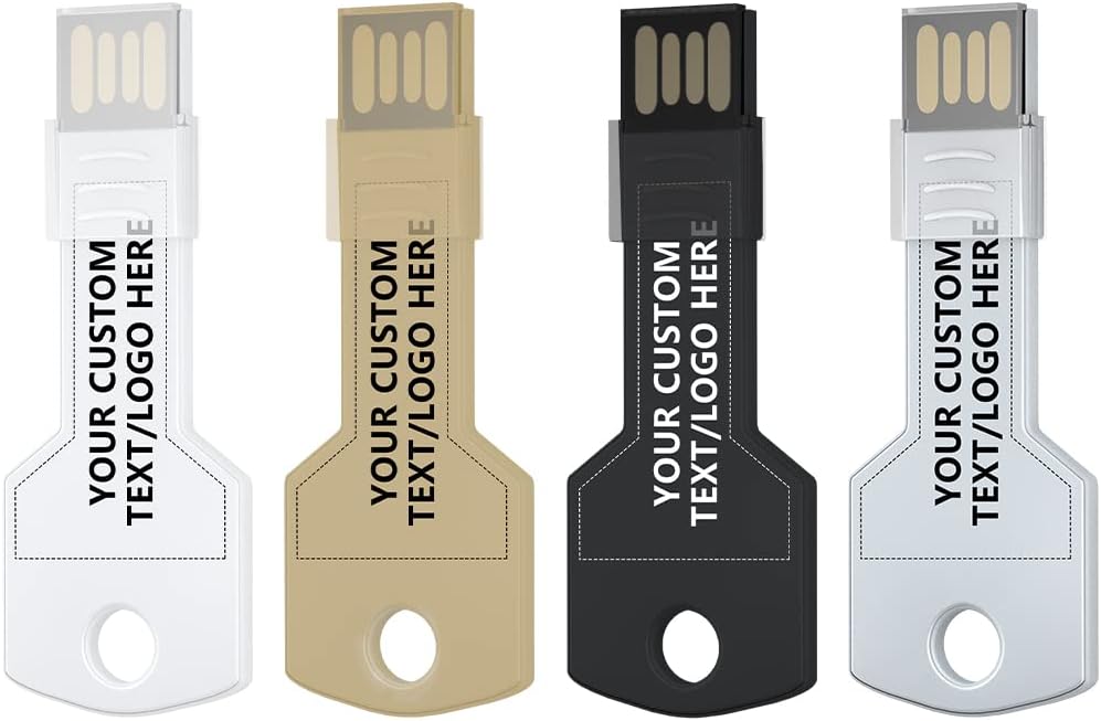 Custom Key USB Flash Drives 50 Pack, Personalized Logo Bulk - as Corporate Gifts and Promotional Giveaways - 512MB