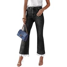 ebossy Women's Fashion High Rise Bootcut Jeans Flare Stretch Lace Spliced Denim Trousers with Pockets