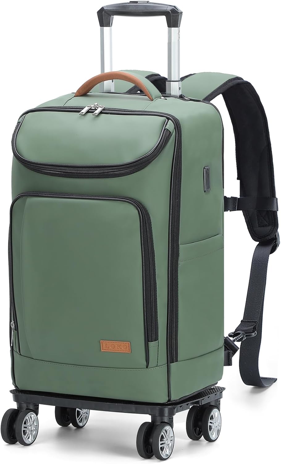 Lekebobor Travel Rolling Backpack, 18 inch Waterproof Bag with 360 Wheels for 15.6" Laptop, Convertible Airline Approved Travel Back Pack for Men & Women, Business, Commuter