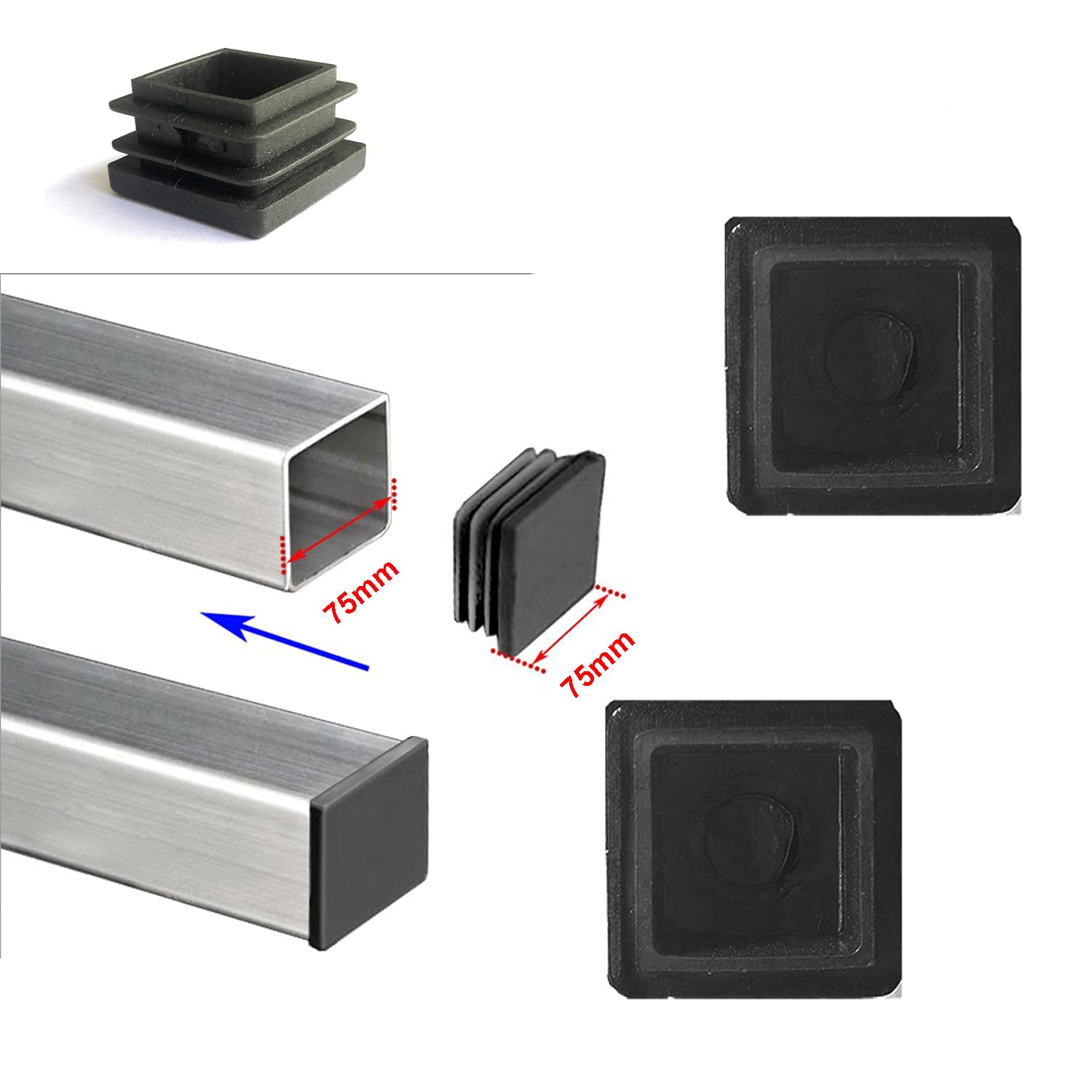 Square Plastic Black Blanking End Caps Furniture Leg Tube Pipe Inserts Plugs Bung Decorative Dust Cover 13x13mm-100x100mm - 13 Square Plastic Black Blanking End Caps Furniture Leg Tube Pipe Inserts Plugs Bung Decorative Dust Cover 13x13mm-100x100mm - 13
