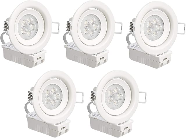Amazon Basics 5W LED Integrated Recessed Spotlight, Slim Style, round 70 mm (Cut out) 2700K Warm White, 5-Pack