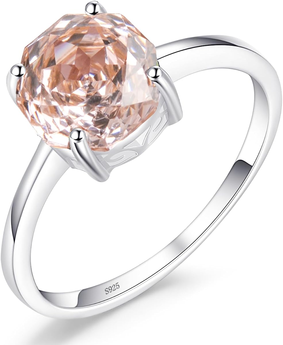 2ct Octagonal Cut Morganite & Pink Cubic Zirconia Solitaire Ring - Rose Gold Plated 925 Sterling Silver Engagement Ring for Women, Wedding Promise Band Gift Ready
