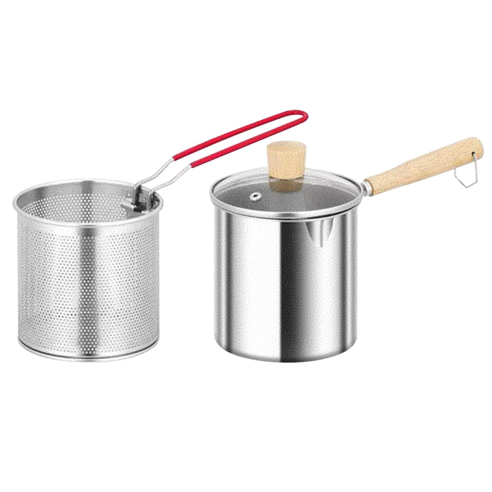Garnek Do Smażenia Z Pokrywką, Drewniany Uchwyt, Sitko Do Oleju, Akcesoria Kuchenne Z Uchwytem, Mini Frytkownica, Frytkownica Z Filtrem Oleju Do Domu, Sm, S