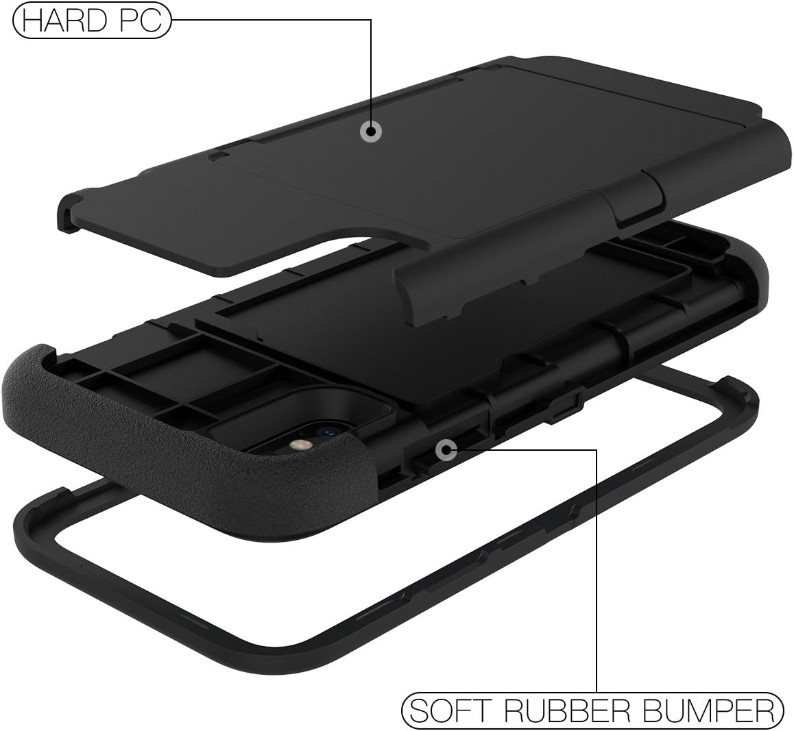 WeLoveCase iPhone X/XS Wallet Case Defender Wallet Design with Hidden Back Mirror and Card Holder 3 in 1 Hybrid Heavy Duty Protection Shockproof Armor Protective Case for iPhone X/XS - Black