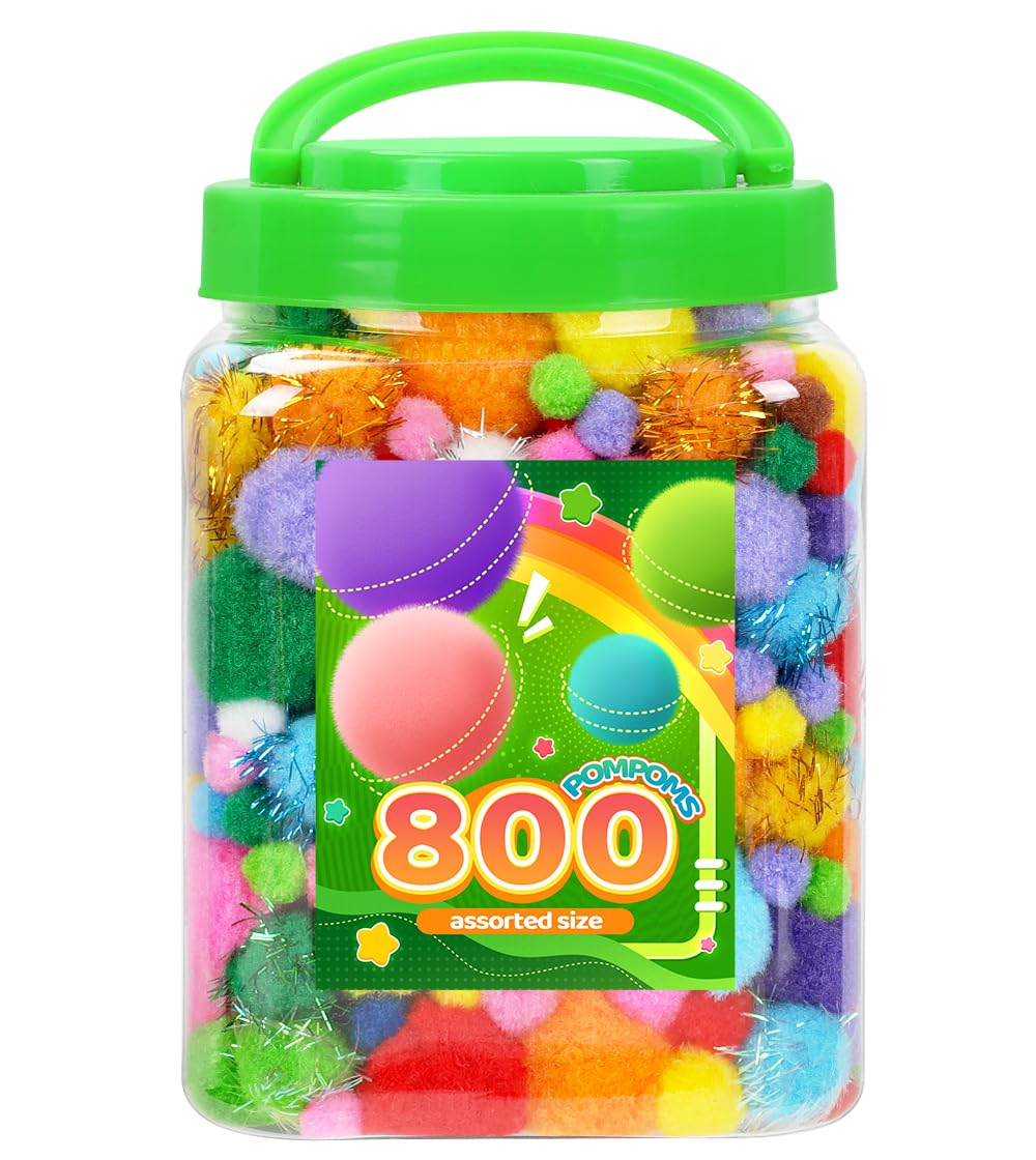 Tiehuoxia Multi-Coloured (800Pcs) 800 Pcs Pom Poms For Crafts, Multi-Coloured Assorted Size Pom Pom Balls, Fluffy Pom Poms For Diy Decorations