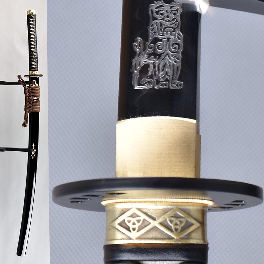 Kill Bill Katana Clay Tempered T1095 High Carbon Steel Japanese Samurai Sword Blade Etching engrave Lion Pattern Razor Sharp