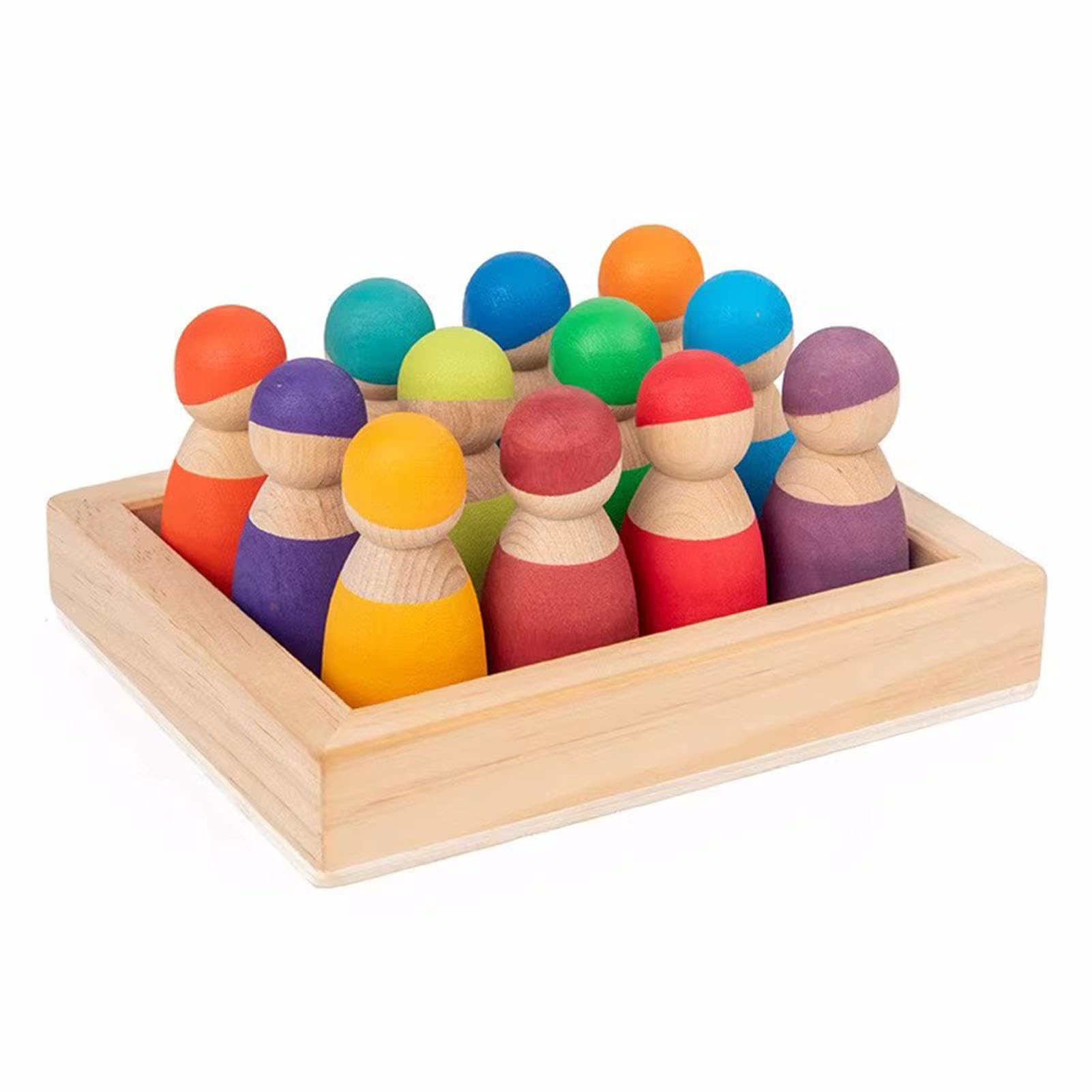 VZZCGJVT Montessori Wood Peg Dolls,Pretend Play People Figures,Preschool Learning Activities,Rainbow frosted figure