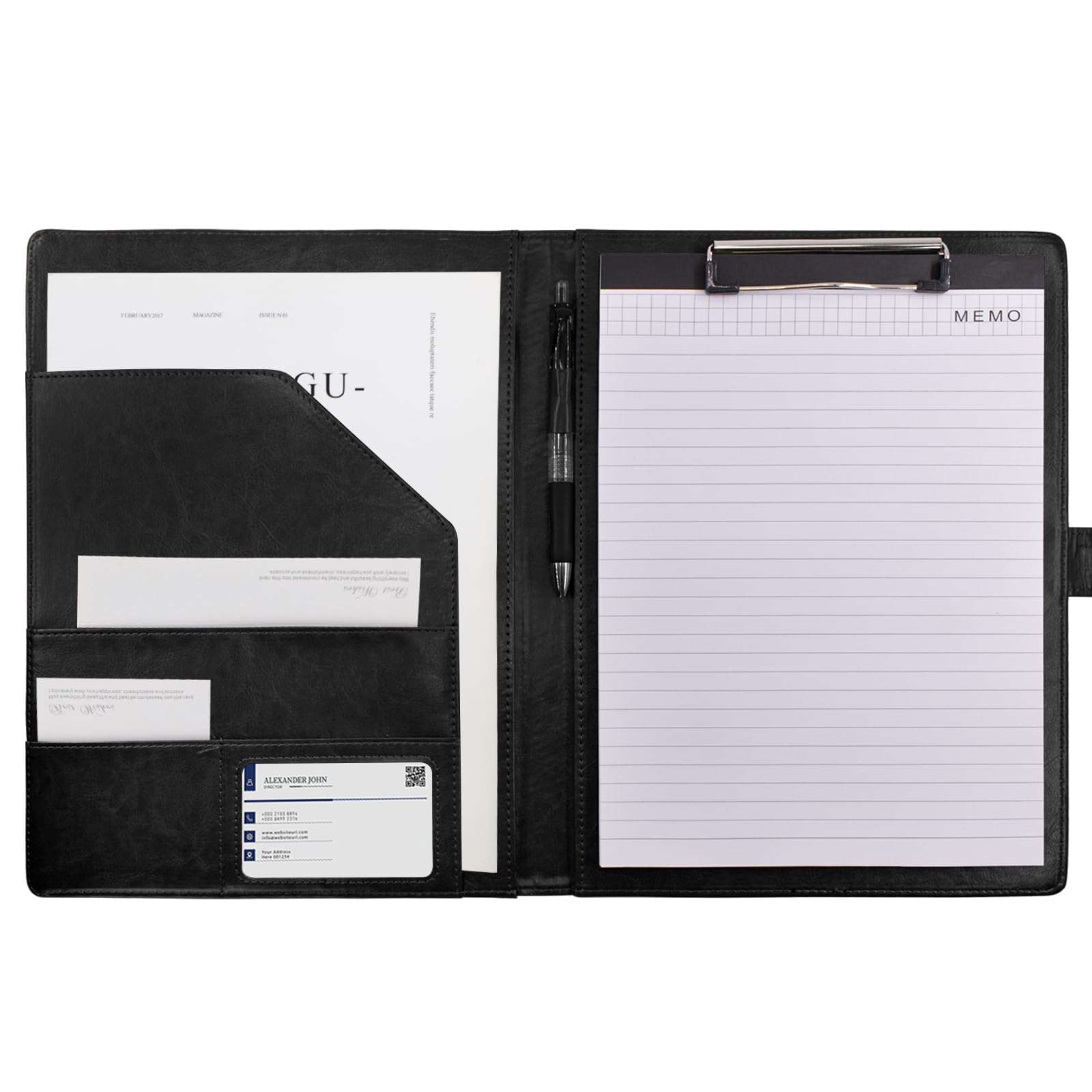 VANRA Padfolio Clipboard Folder Leather Portfolio Binder Organizer Interview Resume Folder for Papers Legal Document A4 Letter Size Writing Pad Notepad Clip Boards with Business Ca image 3