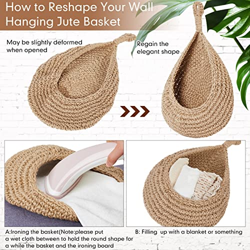 Image of Honeydak 3 Hanging Baskets, Light Linen, Teardrop, Cotton Rope