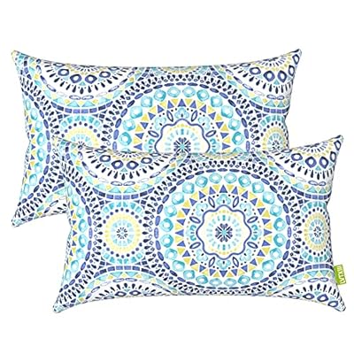 LVTXIII Outdoor/Indoor Lumbar Pillow Cases, Tropical Patio Lumbar Pillow Covers ONLY, Decorative Lumbar Cushion Cases for Home Garden Balcony Back Yard, 12 x 20 Inch, Pack of 2, Delancey Lagoon