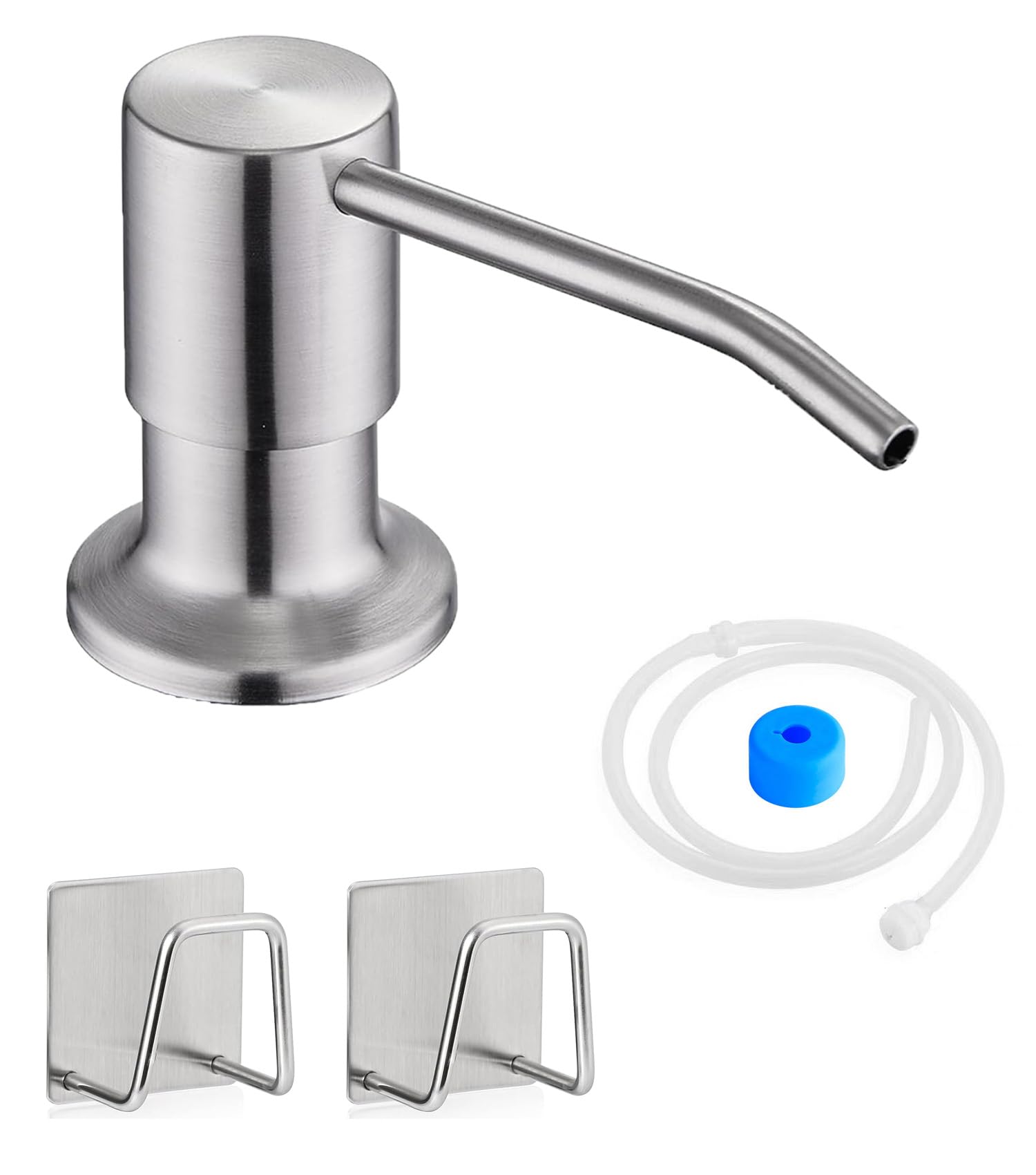 Dispenser di sapone per lavello con 2 supporti per spugna, dispenser di sapone per lavello da cucina in acciaio inox con kit di tubo di prolunga da 99 cm, non c'è bisogno di ricarica, nichel