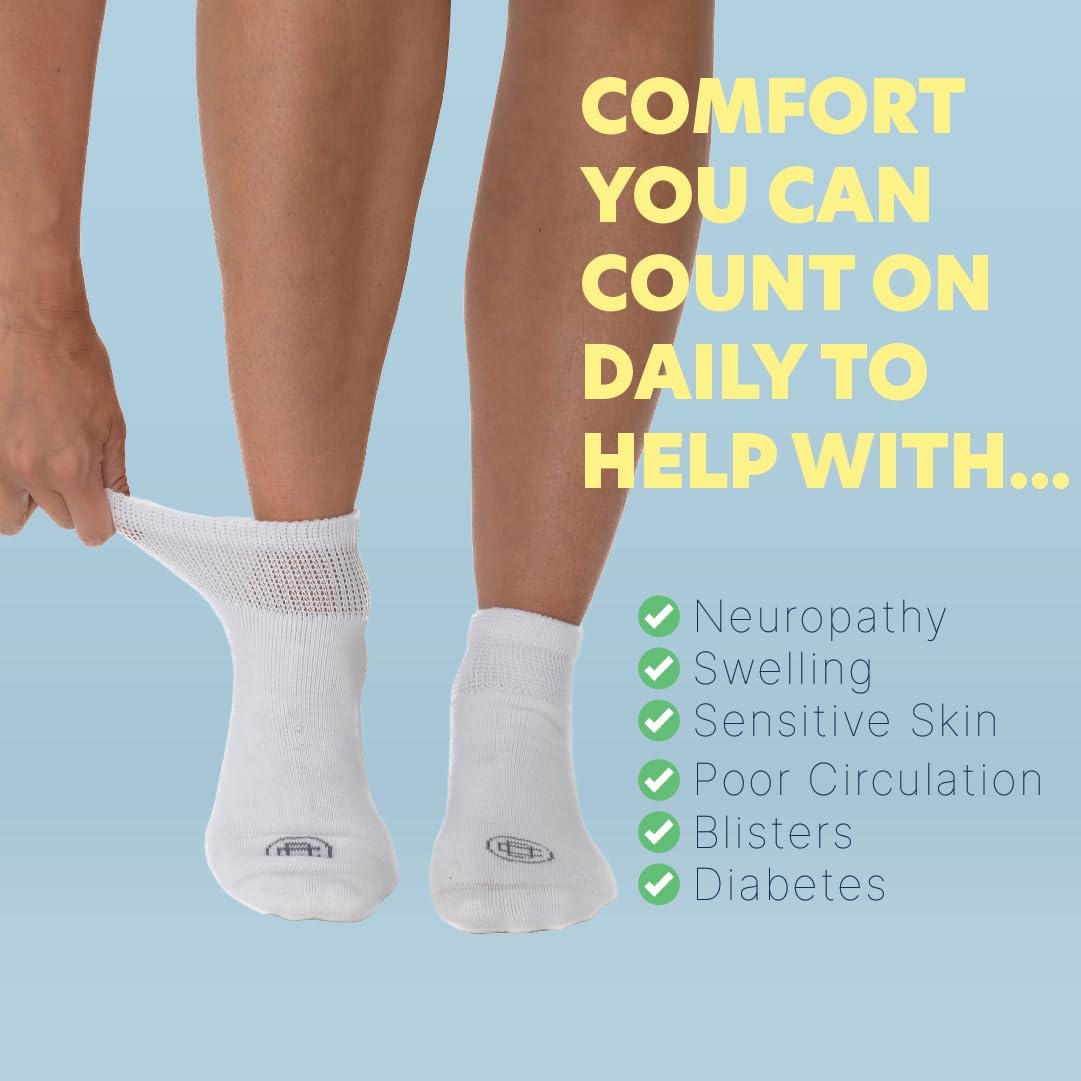 Doctor's Choice Diabetic Socks for Women, Non Binding Extra Wide Crew, Seamless Toe, Loose Fit, Neuropathy Relief, 4 Pairs