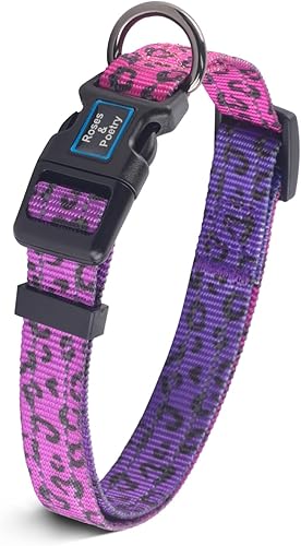 Roses&Poetry Collares para perros medianos, con estampado de leopardo, collar ajustable de nailon para mascotas, duradero y reflectante para perros