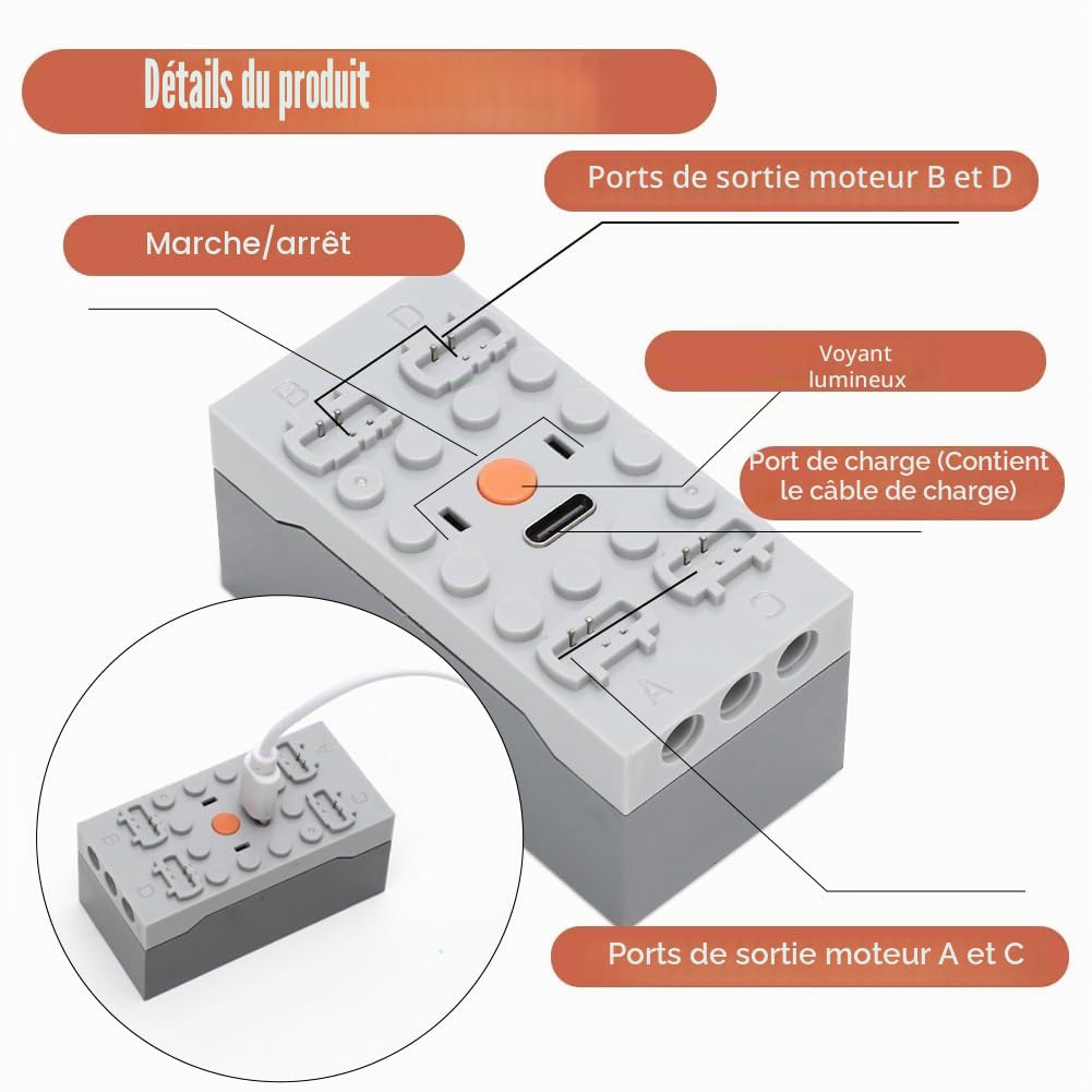 LOMUG Power Functions Kit de moteurs avec moteur, télécommande, boîtier de batterie, moteur M/L, câble d'extension compatible avec de nombreux modèles